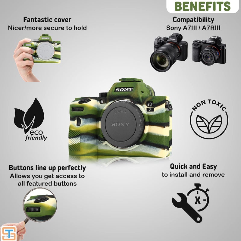 STSEETOP Camera Case Compatible with Sony A7III A7RIII Sony ILCE-7RIII A73 A7R3 - Protective Silicone DSLR Skin Cover, Detachable Cage, Shockproof, Dustproof(White) - Image 3